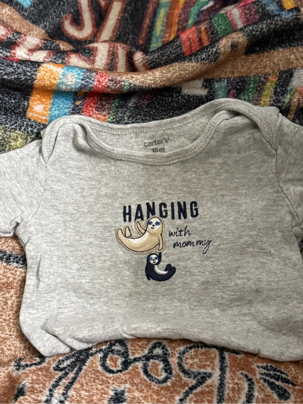Carter's Grey Sloth Graphic Top with Black Jogger Bottoms